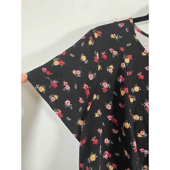 Lane Bryant Women Top Size 16 Black Round Neck Pink Floral Tie Waist Office Plus - Picture 3 of 12